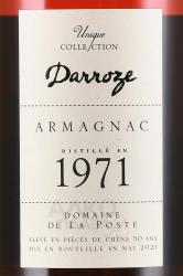 Bas-Armagnac Darroze Unique Collection - арманьяк Баз-Арманьяк Дарроз Уник Коллексьон 1971 года 0.7 л п/у дерево