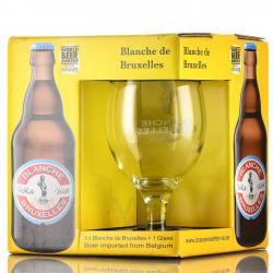 пиво Blanche de Bruxelles 0.33 л набор с бокалом подарочная коробка