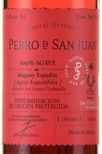 мескаль Perro De San Juan Grana Cochinilla 0.7 л этикетка