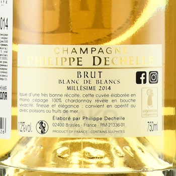 Champagne Philippe Dechelle Blanc de Blancs - шампанское Филипп Дешель Блан де Блан 2014 год 0.75 л белое брют