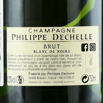 Champagne Philippe Dechelle Blanc de Noirs - шампанское Филипп Дешель Блан де Нуар 2014 год 0.75 л белое брют