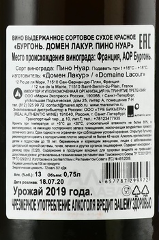 Domaine Lacour Pinot Noir Bourgogne - вино Домен Лакур Пино Нуар Бургонь 2019 год 0.75 л красное сухое