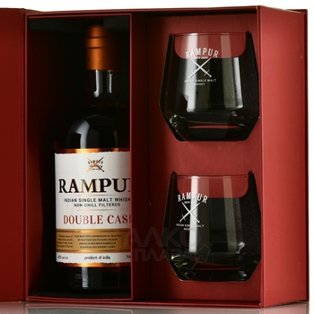 Rampur Double Cask - виски Рампур Дабл Каск 0.7 л в п/у + 2 стакана