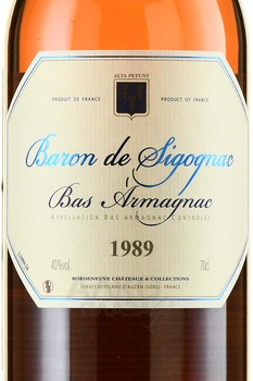Baron de Sigognac 1989 - арманьяк Барон де Сигоньяк 1989 год 0.7 л в д/у