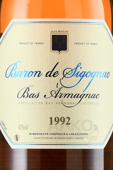 Baron de Sigognac 1992 - арманьяк Барон де Сигоньяк 1992 год 0.7 л в д/у