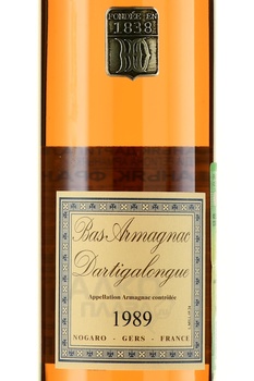 Armagnac Vintage Bas Armagnac Dartigalongue 1989 years - арманьяк Винтаж Ба Арманьяк Дартигалон 1989 года 0.5 л
