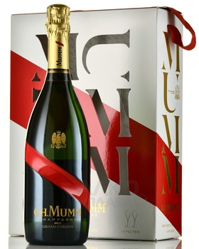 Champagne G.H. Mumm Grand Cordon Brut - шампанское Дж.Г. Мумм Гранд Кордон Брют 0.75 л белое брют в п/у + 2 бокала