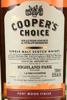 The Cooper’s Choice Highland Park Port Single Malt Scotch Whisky - виски Зе Куперс Чойс Хайленд Парк Порт Сингл Молт Скоч Виски 0.7 л в п/у