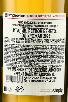 Novapalma Pinot Grigio delle Venezie - вино Новапальма Пино Гриджо делле Венецие 0.75 л белое полусухое