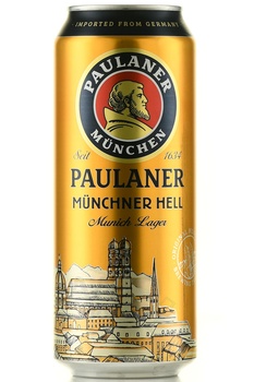 Paulaner Munchner Hell - пиво Пауланер Мюнчнер Хелл 0.5 л светлое фильтрованное ж/б