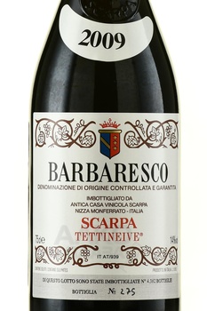 Scarpa Barbaresco Tettineive - вино Барбареско Теттиневе 2009 год 0.75 л красное сухое