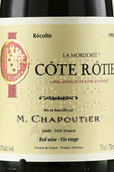 M. Chapoutier Cote Rotie La Mordoree - вино Кот-Роти Ля Мордорэ М. Шапутье 1998 год 0.75 л красное сухое