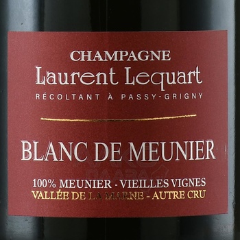 Champagne Laurent Lequart Blanc de Meunier - шампанское Шампань Лоран Лекар Блан де Менье 2018 год 0.75 л белое экстра брют