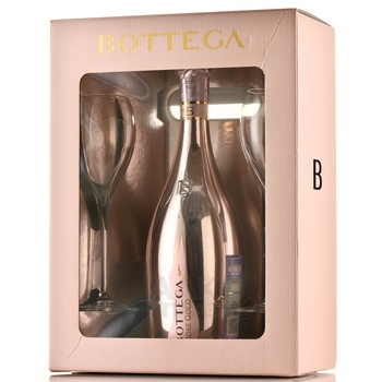 Bottega Rose Gold Brut - вино игристое Боттега Розе Голд Брют 0.75 л розовое брют в п/у + 2 бокала