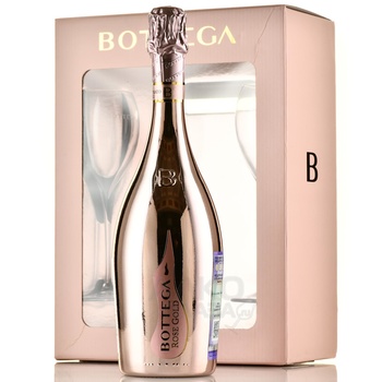 Bottega Rose Gold Brut - вино игристое Боттега Розе Голд Брют 0.75 л розовое брют в п/у + 2 бокала