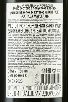 Salida Marselan VCP - вино Салида Марселан ВСП 2021 год 0.75 л красное полусухое