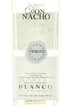 Don Nacho Tributo Extra Premium Blanco 100% Puro de Agave - текила Дон Начо Трибуто Экстра Премиум Бланко 100% Пуро де Агава 0.75 л