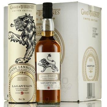 Game of Thrones Lagavulin 9 years House Lannister in tube - виски Игра Престолов Лагавулин 9 лет Дом Ланнистеров 0.7 л в тубе