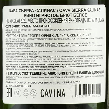 Cava Sierra Salinas - вино игристое Кава Сьерра Салинас 0.75 л белое брют