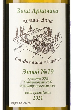 Вино Этюд №19 Арпачин 2021 год 0.75 л белое сухое