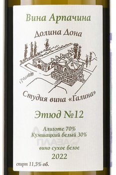 Вино Этюд №12 Арпачин 2022 год 0.75 л белое сухое