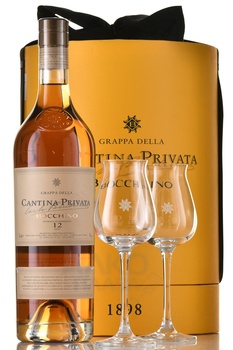 Cantina Privata Bocchino 12 anni - граппа Кантина Привата Боккино 12 лет 0.7 л в п/у + 2 бокала