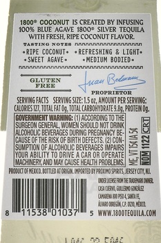 Jose Cuervo 1800 Coconut - ликер крепкий Хосе Куэрво 1800 Коконат 0.75 л