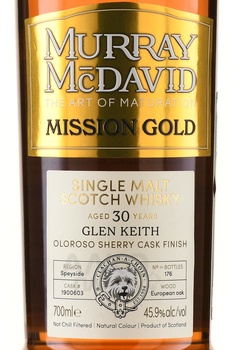 Murray McDavid Mission Gold Glen Keith 30 Years Old - виски Мюррей МакДэвид Мишн Голд Глен Кит 30 лет 0.7 л в п/у