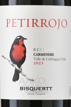 Bisquertt Petirrojo Reserva Carmenere - вино Бискертт Петиррохо Резерва Карменер 0.75 л красное сухое