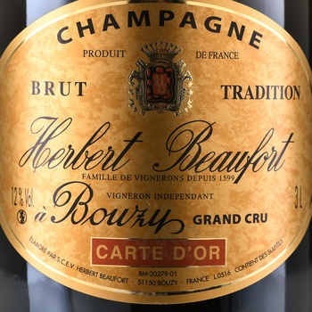Herbert Beaufort Carte Or Bouzy Grand Cru - шампанское Эрбер Бофор Карт Ор Бузи Гран Крю 3 л белое брют в д/у