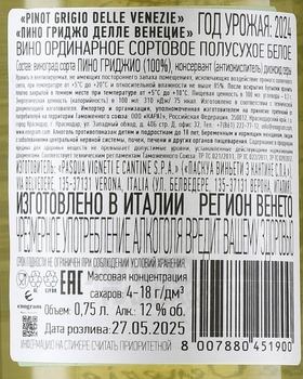 Vigneti del Sole Pinot Grigio delle Venezie - вино Виньети дель Соле Пино Гриджо делле Венеция 0.75 л белое полусухое