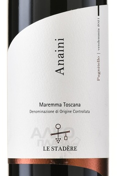 Le Stadere Anaini Pugnitello Maremma Toscana - вино Ле Стадэре Анаини Маремма Тоскана Пуньителло 0.75 л красное сухое этикетка