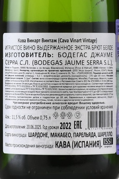 Vinart Vintage Cava - вино игристое Винарт Винтаж Кава 0.75 л белое брют натюр