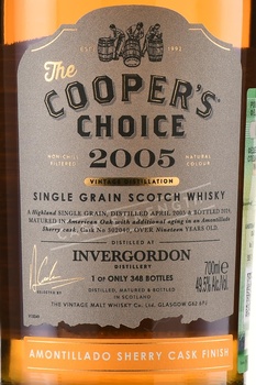The Cooper’s Choice Invergordon Amontillado Sherry Cask Finish - виски Зе Куперс Чойс Инвергордон Амонтильядо Шерри Каск Финиш 0.7 л в п/у